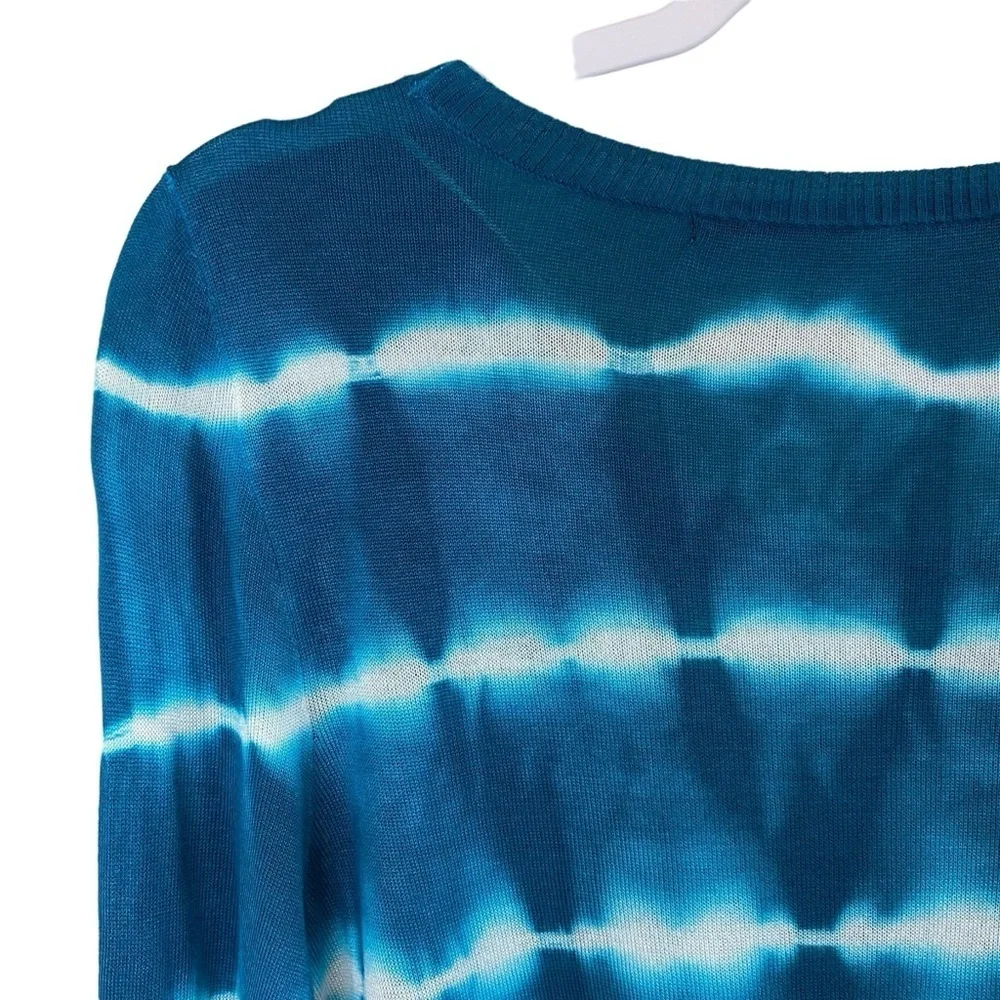 Kensie - Turquoise Blue Tie Dye Look Light V-neck Sweater - L - Picture 6 of 7